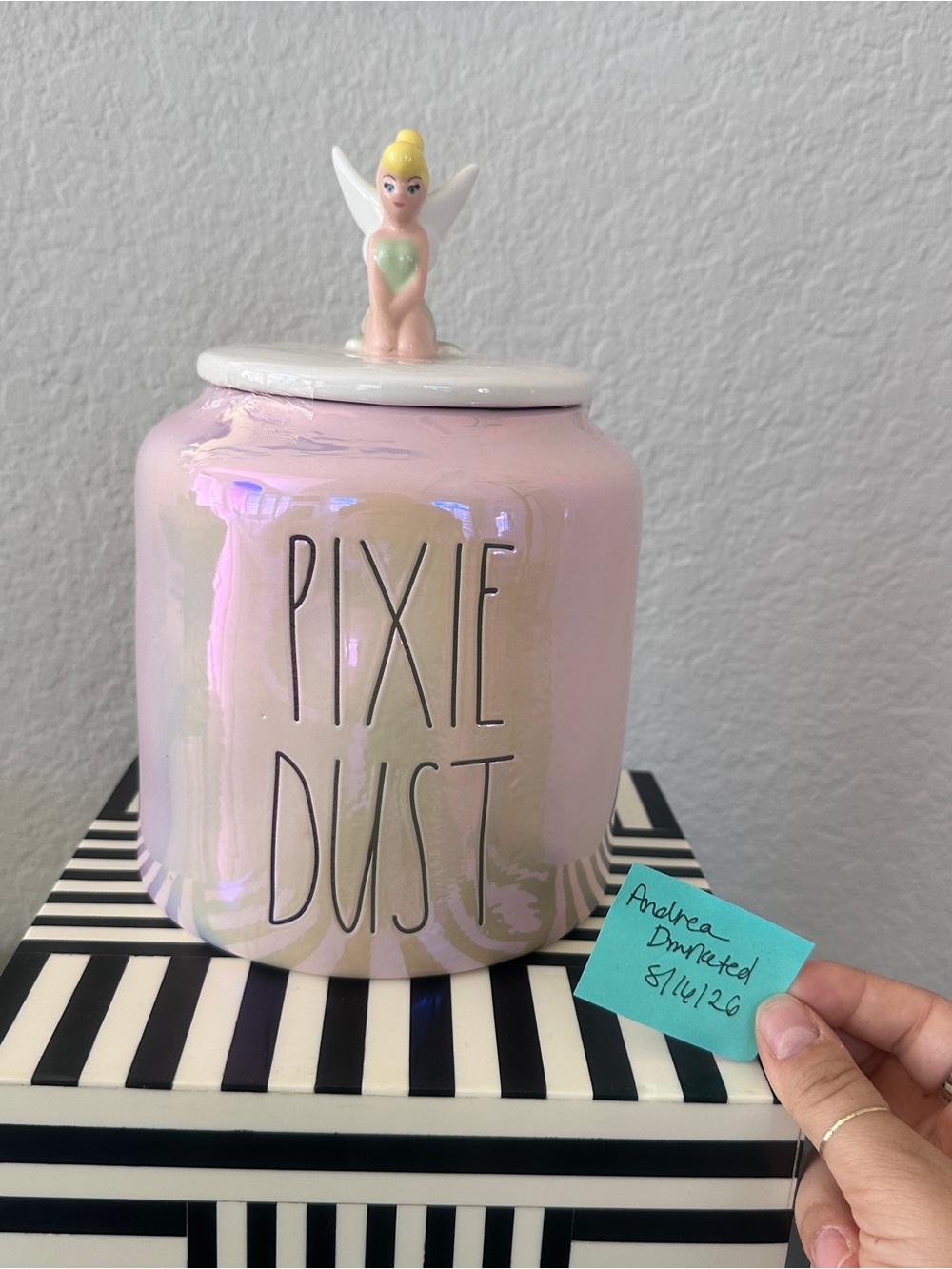 Rae Dunn Pink Pixie Dust Ceramic Canister with Tinkerbell Lid
